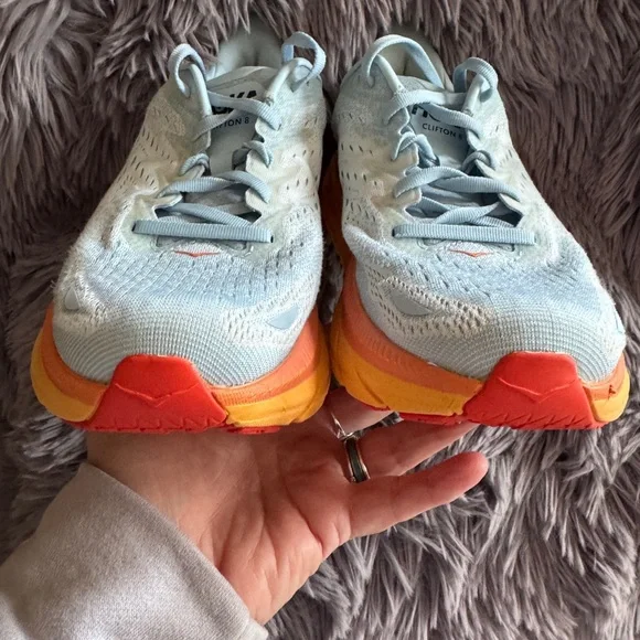 Hoka One One Sky Blue and Tangerine Athletic Shoes - Picture 3 of 9